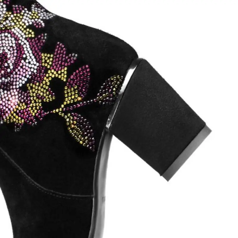 Tuyoki Women Genuine Leather High Heels Boots Warm Fur Mid Calf Boots Winter Round Toe Crystal Flower Footwear Size 33-43 
Tuyoki Women Genuine Leather High Heels Boots Warm Fur Mid Calf Boots Winter Round Toe Crystal Flower Footwear Size 33-43