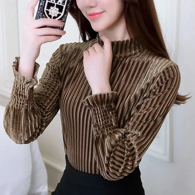 New Winter Tops for Women Fall Stand Collar Office Lady Tees Fashion Corduroy T Shirt Casual Long Sleeve Solid Thick Velvet Top 
New Winter Tops for Women Fall Stand Collar Office Lady Tees Fashion Corduroy T Shirt Casual Long Sleeve Solid Thick Velvet Top