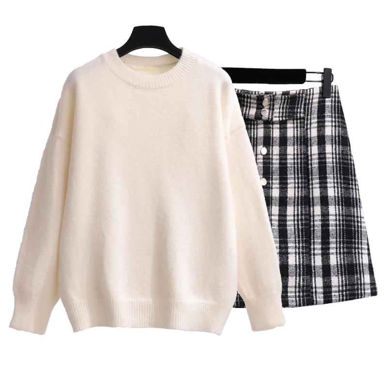 New Winter Women Loose Sweater Knit Joker Grid A-Line Skirt Two-Piece Outfit Knitwear Leisure Lady Clothes Casual Good
New Winter Women Loose Sweater Knit Joker Grid A-Line Skirt Two-Piece Outfit Knitwear Leisure Lady Clothes Casual Good