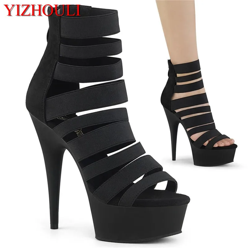 Sexy high-heeled shoes for the knight, a pair of black summer 15 cm thick boots for women's stage show ankle boots
Sexy high-heeled shoes for the knight, a pair of black summer 15 cm thick boots for women's stage show ankle boots