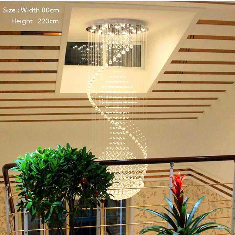 

Large Duplex Staircase K9 Crystal Chandeliers Villa Luxury Hotel Stair Chandeliers Lamp LED Spiral Long Droplight Lightings