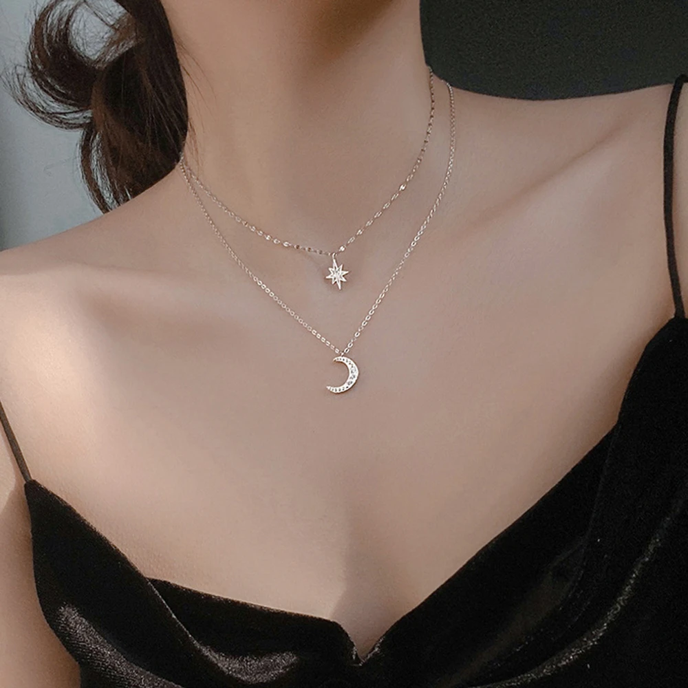 Fashion Silver Plated Moon And Star Double Layer Chain Link Pendant Necklaces For Women Fine Jewelry Fresh Clavicle Chain
Fashion Silver Plated Moon And Star Double Layer Chain Link Pendant Necklaces For Women Fine Jewelry Fresh Clavicle Chain