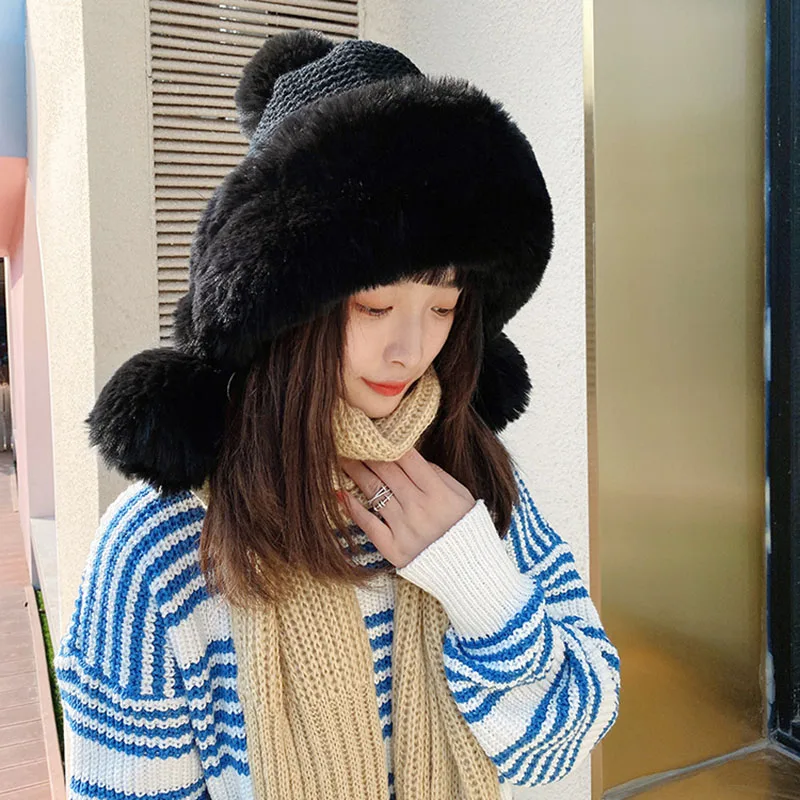Winter Women's Bomber Hat with Pompom Ponytail Faux Fox Fur Earflap Hats Warm Soft Russian Ushanka Thicken Trapper Snow Ski Cap
Winter Women's Bomber Hat with Pompom Ponytail Faux Fox Fur Earflap Hats Warm Soft Russian Ushanka Thicken Trapper Snow Ski Cap
