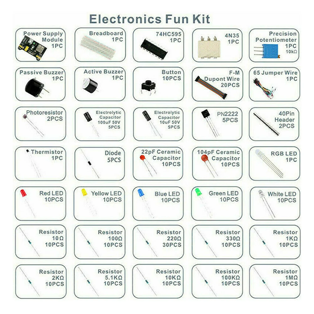 Electronic Components Kit 830 Connect Points Breadboard Cable Resistor Applicable For UNO R3
Electronic Components Kit 830 Connect Points Breadboard Cable Resistor Applicable For UNO R3
