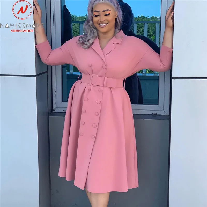 Elegant Women Solid Color A-Line Dress Double Breasted Design Belt Decor Turn-down Collar Long Sleeve High Waist Slim Dress
Elegant Women Solid Color A-Line Dress Double Breasted Design Belt Decor Turn-down Collar Long Sleeve High Waist Slim Dress