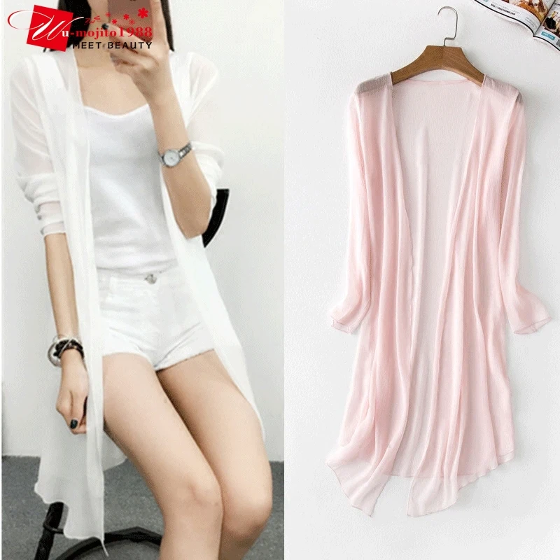 Summer Chiffon Blouse Pink Cardigan Sun Protection Clothing Long Blouse Beach White Female Fashion Tops Feminino Women Tops
Summer Chiffon Blouse Pink Cardigan Sun Protection Clothing Long Blouse Beach White Female Fashion Tops Feminino Women Tops