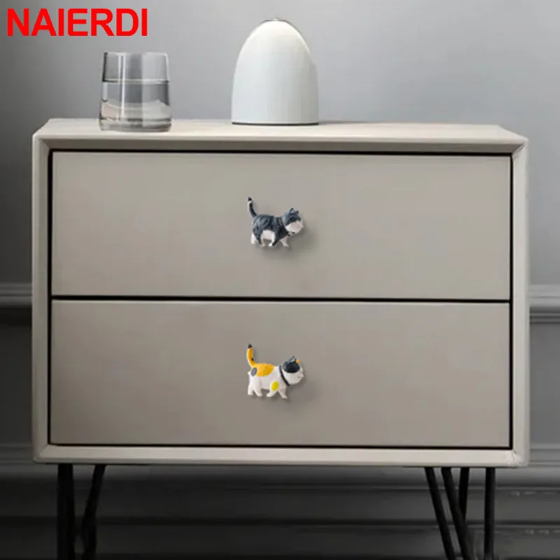 NAIERDI ручки для шкафа с мультяшным котом креативные мебели из смолы детской
