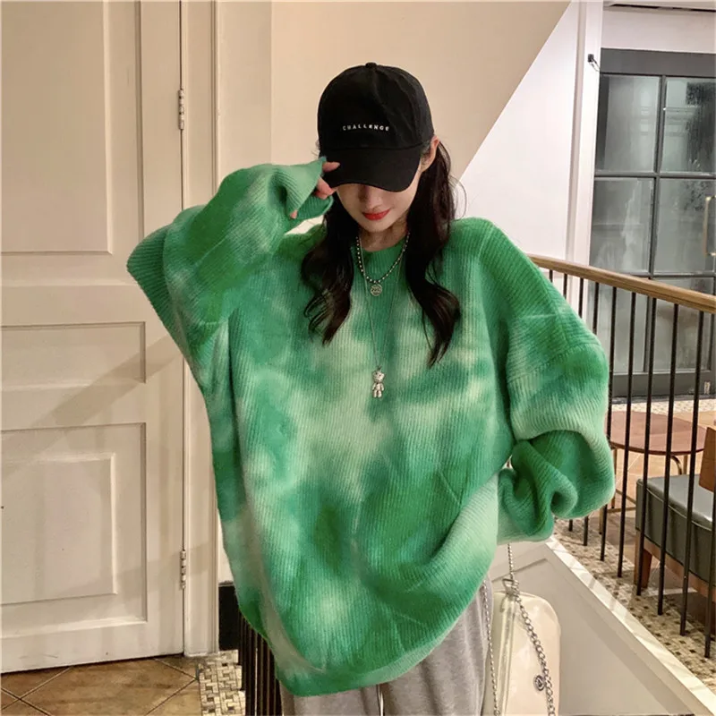 Pull Femme Autumn Womens Tie-dye Knitted Sweater Loose Oversized Red Green Blue O Neck Long Sleeve Female Knitwear Pullover Tops
Pull Femme Autumn Womens Tie-dye Knitted Sweater Loose Oversized Red Green Blue O Neck Long Sleeve Female Knitwear Pullover Tops