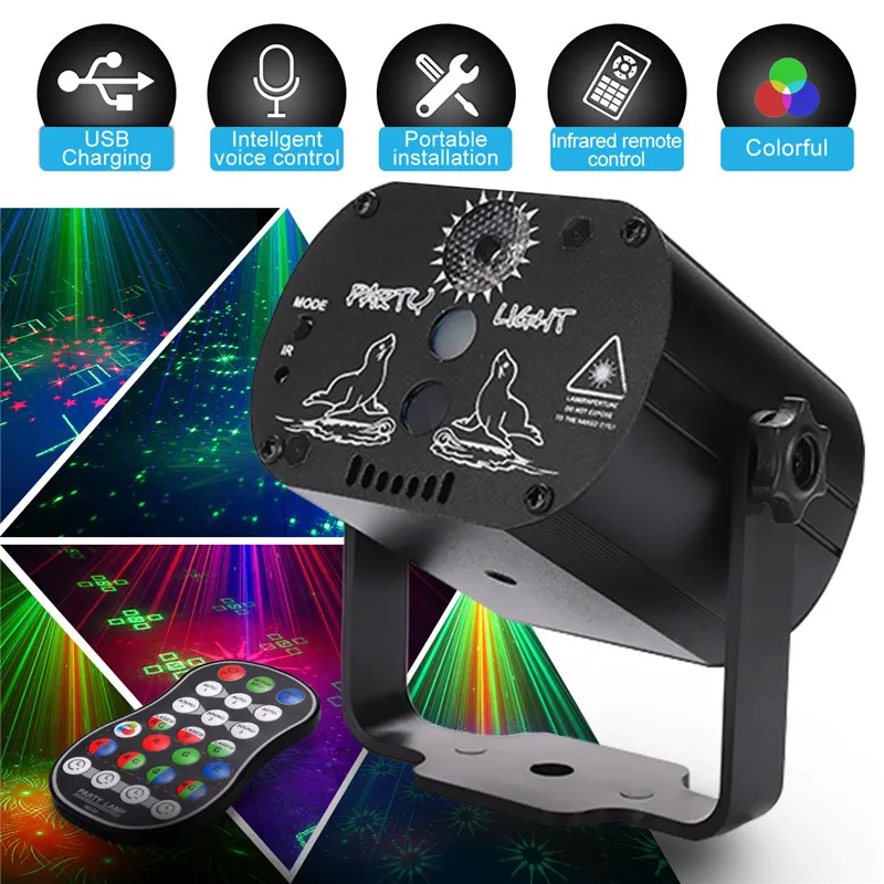 60 Patterns RGB Stage Lights Voice Control Music Led Disco Light Party Show Laser Projector Lights Effect Lamp with Controller 
60 Patterns RGB Stage Lights Voice Control Music Led Disco Light Party Show Laser Projector Lights Effect Lamp with Controller