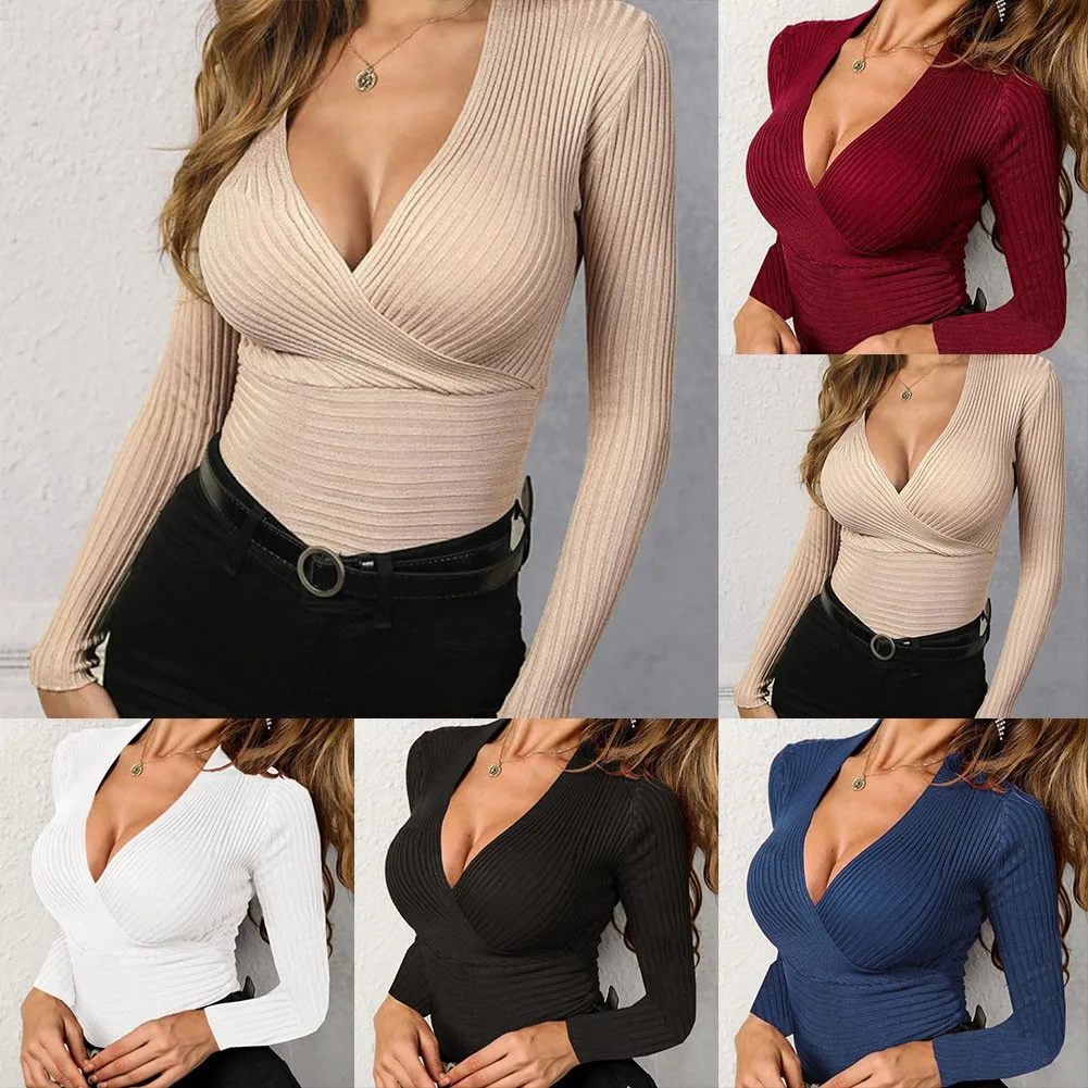 Sexy Women French Elegant Low Cut V Neck Slim Fit Blouse Long Sleeve Cross Front Pullover Tops Dating Office OL Wear Multicolor
Sexy Women French Elegant Low Cut V Neck Slim Fit Blouse Long Sleeve Cross Front Pullover Tops Dating Office OL Wear Multicolor