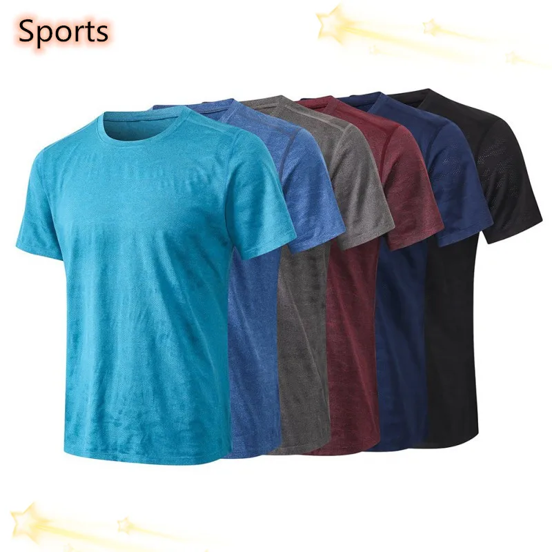 

Мужская спортивная свободная повседневная одежда для фитнеса с коротким рукавом, Спортивная быстросохнущая футболка с высокой эластичнос...
