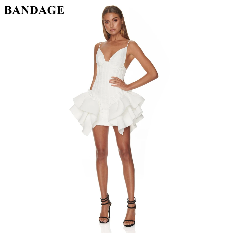 

Женское вечернее Бандажное платье, Белое Облегающее платье без рукавов с V-образным вырезом в стиле Звезд, для клуба, для лета, 2020