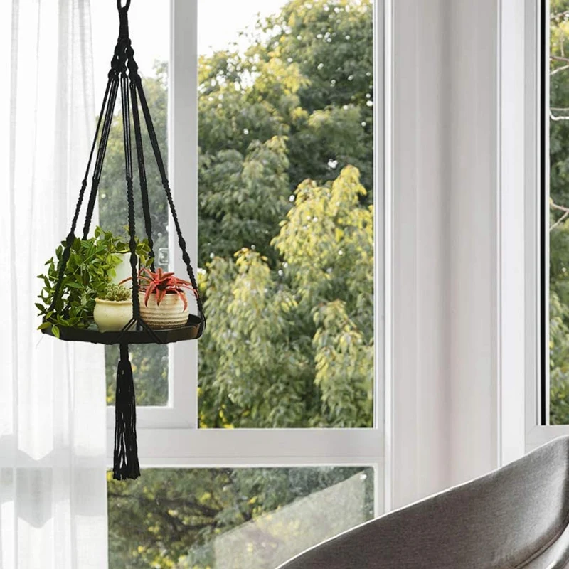 Herbs Grown Black Macrame Plant Shelf Hangers with Tassel 5 Legs Hanging Planters Holder Indoor for Decorations
Herbs Grown Black Macrame Plant Shelf Hangers with Tassel 5 Legs Hanging Planters Holder Indoor for Decorations