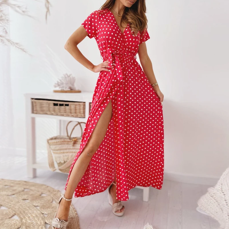 Women Long Dress Sexy V Neck Short Sleeve Beach Boho Dress Party Dress Printed Short Sleeve 2021 Summer Casual Dot Print clothe
Women Long Dress Sexy V Neck Short Sleeve Beach Boho Dress Party Dress Printed Short Sleeve 2021 Summer Casual Dot Print clothe