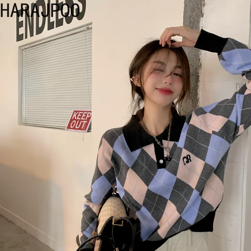 Женский трикотажный свитер Harajpoo с отложным воротником и рисунком ромбиками, Осенний Свободный укороченный свитер в Корейском стиле с длинн...
Женский трикотажный свитер Harajpoo с отложным воротником и рисунком ромбиками, Осенний Свободный укороченный свитер в Корейском стиле с длинн...