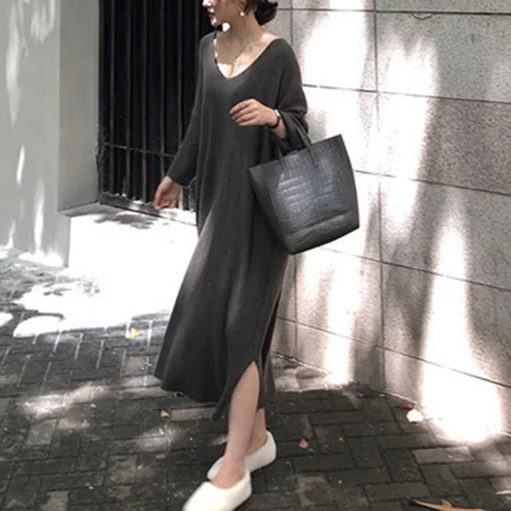 Fall Fashion Women Long Sleeve Knits Dress Mid-length Pullover V-neck Solid Loose Patchwork OL Commuter Style Female Dress
Fall Fashion Women Long Sleeve Knits Dress Mid-length Pullover V-neck Solid Loose Patchwork OL Commuter Style Female Dress