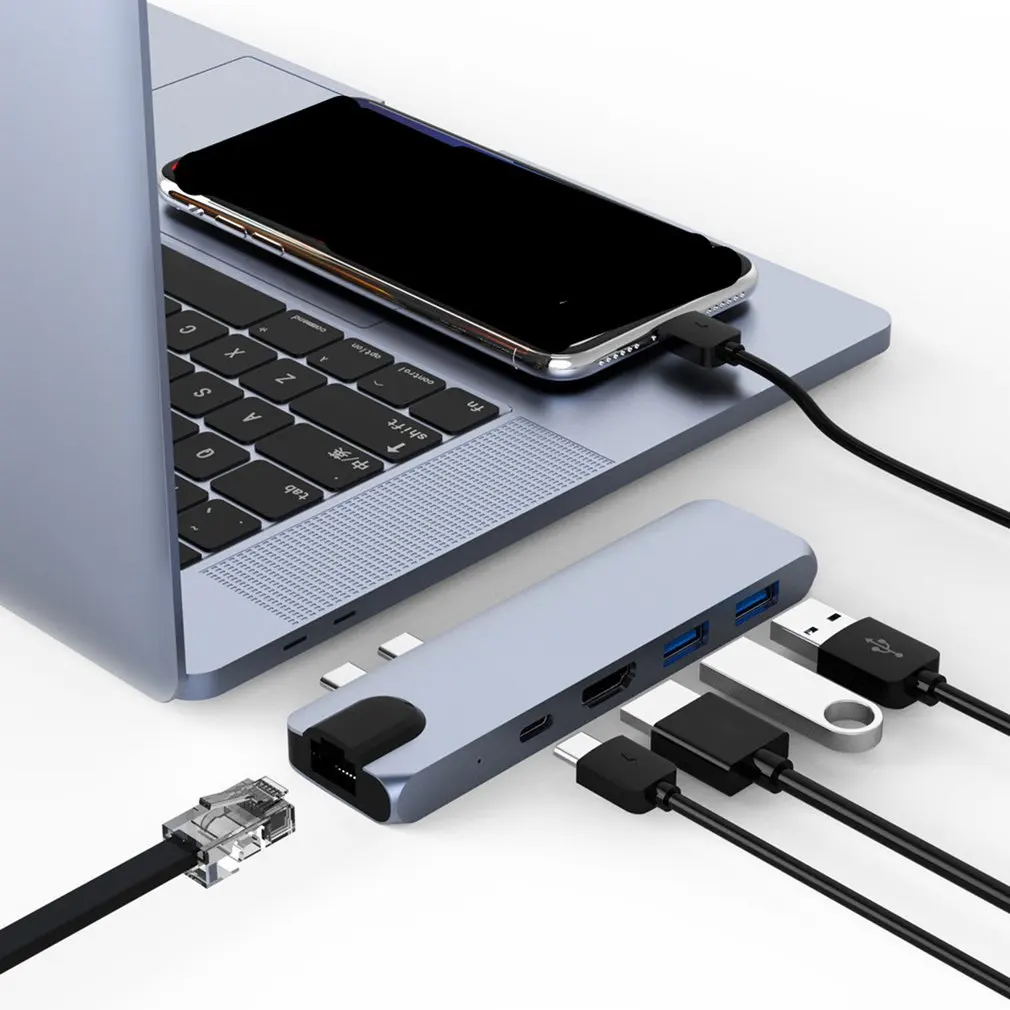 Dual Type-c HUB To USB 3.0 HDMI-compatible SD TF Card Reader RJ45 Adapter PD Charging USB HUB For MacBook Pro Splitter
Dual Type-c HUB To USB 3.0 HDMI-compatible SD TF Card Reader RJ45 Adapter PD Charging USB HUB For MacBook Pro Splitter