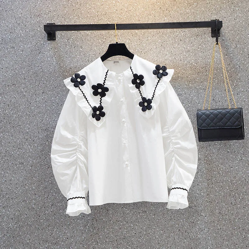 New Spring Ruffles Patchwork Long Sleeve Shirts Design Beaded Flowers Plus Size Single-Breasted Blouse Women's Clothing
New Spring Ruffles Patchwork Long Sleeve Shirts Design Beaded Flowers Plus Size Single-Breasted Blouse Women's Clothing