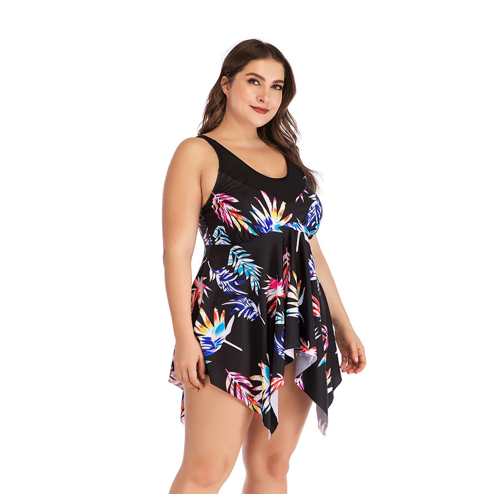 Tankini Sets 2020 Summer Women Two Pieces Tummy Control Irregular Swimwear Retro Print Bathing Suits Push Up Swimsuits Plus Size | Спорт и