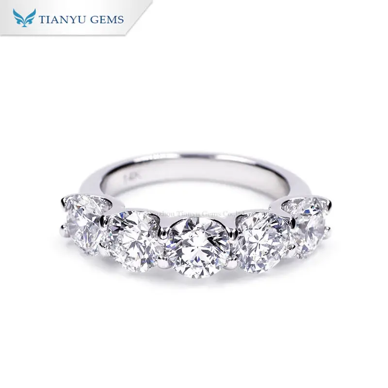 

Tianyu Gems 14k 18K Белое Золото 0.5ct 5 мм DEF VS HPHT/CVD круглый бриллиант создан лабораторией 5 камней кольцо для женщин Свадьба
