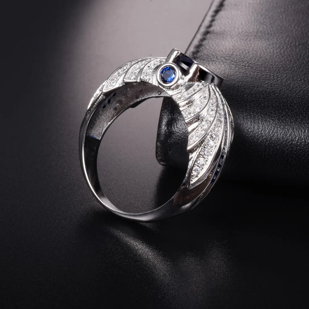 Мужское кольцо "Ангельское крыло роскоши" из серебра 925 пробы с синими сапфирами, размеры 8-13, обручальное/свадебное кольцо, ювелирные украшения для мужчин.