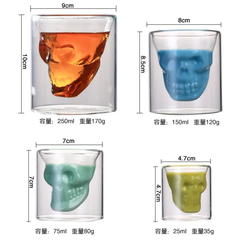 Double-layered Transparent Skull Head Coffee Mug Crystal Glass Cup for Home Bar Club Whiskey Wine Vodka and Beer Wine Glass
Double-layered Transparent Skull Head Coffee Mug Crystal Glass Cup for Home Bar Club Whiskey Wine Vodka and Beer Wine Glass