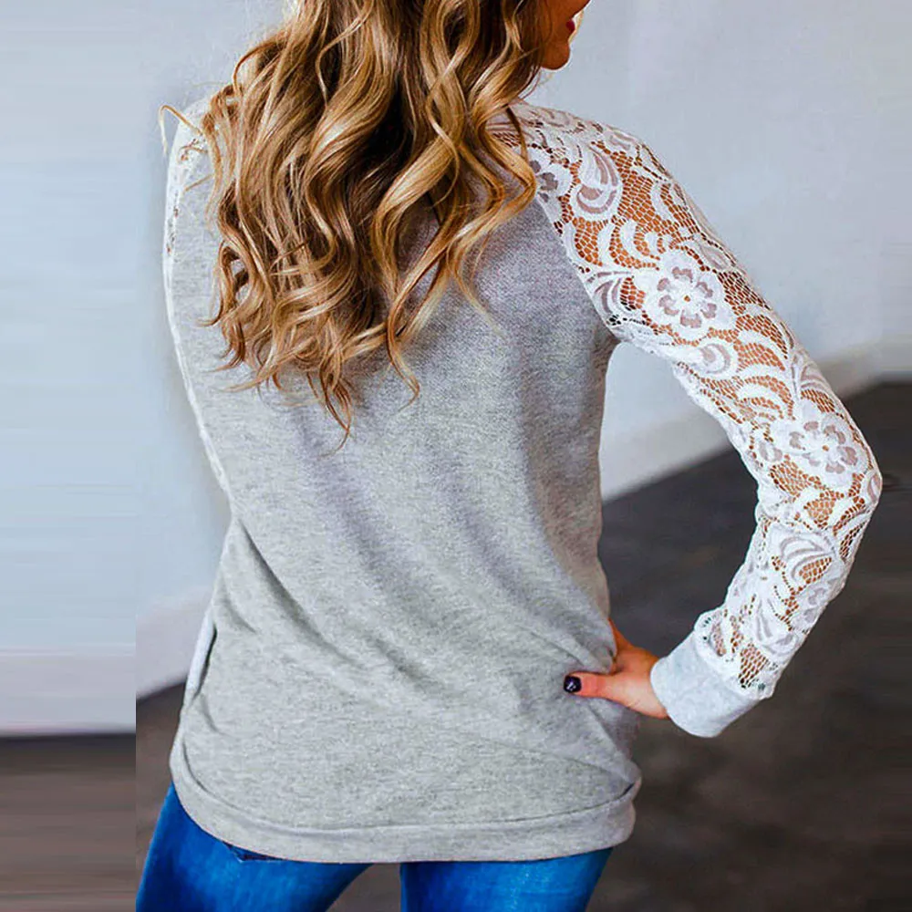 Women Fashion O-Neck Shirt Blouse Tops Lace Floral Splicing Spring Fall Cotton blend Long Sleeve Womens Tops And Blouses 2020 
Women Fashion O-Neck Shirt Blouse Tops Lace Floral Splicing Spring Fall Cotton blend Long Sleeve Womens Tops And Blouses 2020