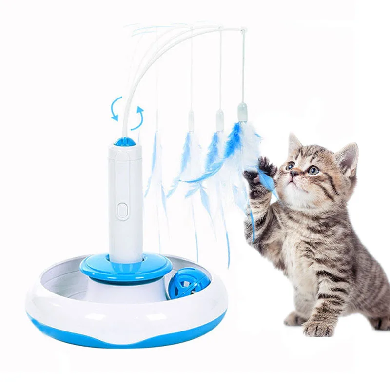 

Игрушка для домашних животных 3 в 1, электрическая автоматическая вращающаяся игрушка для кошек, палочка с перьями, забавный мяч, тренировоч...