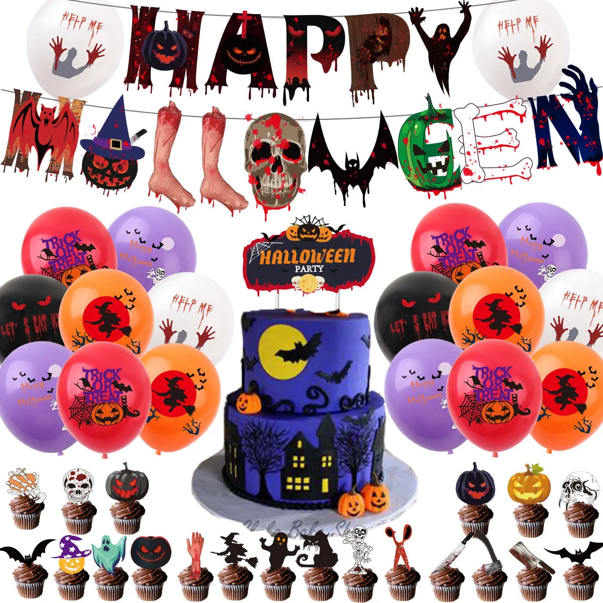 Halloween Decoration Latex Balloon Letter Pull Flag Set Pumpkin Skull Horror Theme Cake Bat Home Decoration Supplies
Halloween Decoration Latex Balloon Letter Pull Flag Set Pumpkin Skull Horror Theme Cake Bat Home Decoration Supplies