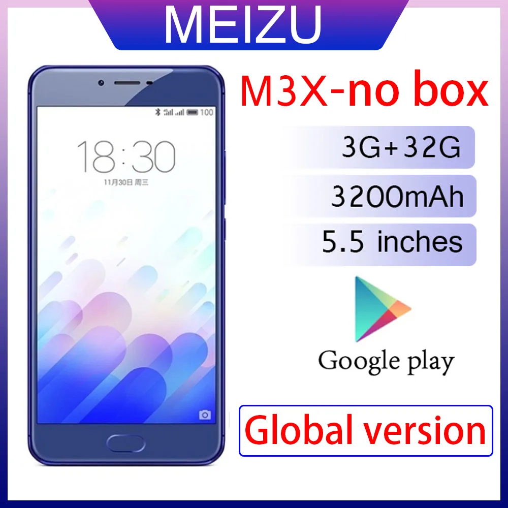 

Smartphone 98%New Meizu M3X 3GB 32GB Global Version Mobile Phone 3200mAh Battery MediaTek Helio P20 5.5-inch Screen Cellphone