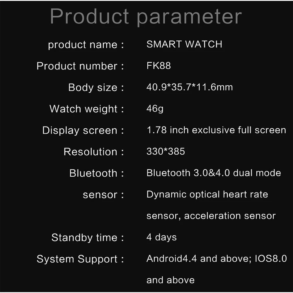 EnohpLX FK78 IWO Plus 3.0 SmartWatch FK88 1.78 Inch Full Touch Bluetooth Call Women Men Smart watch Sports Track for Android IOS
EnohpLX FK78 IWO Plus 3.0 SmartWatch FK88 1.78 Inch Full Touch Bluetooth Call Women Men Smart watch Sports Track for Android IOS