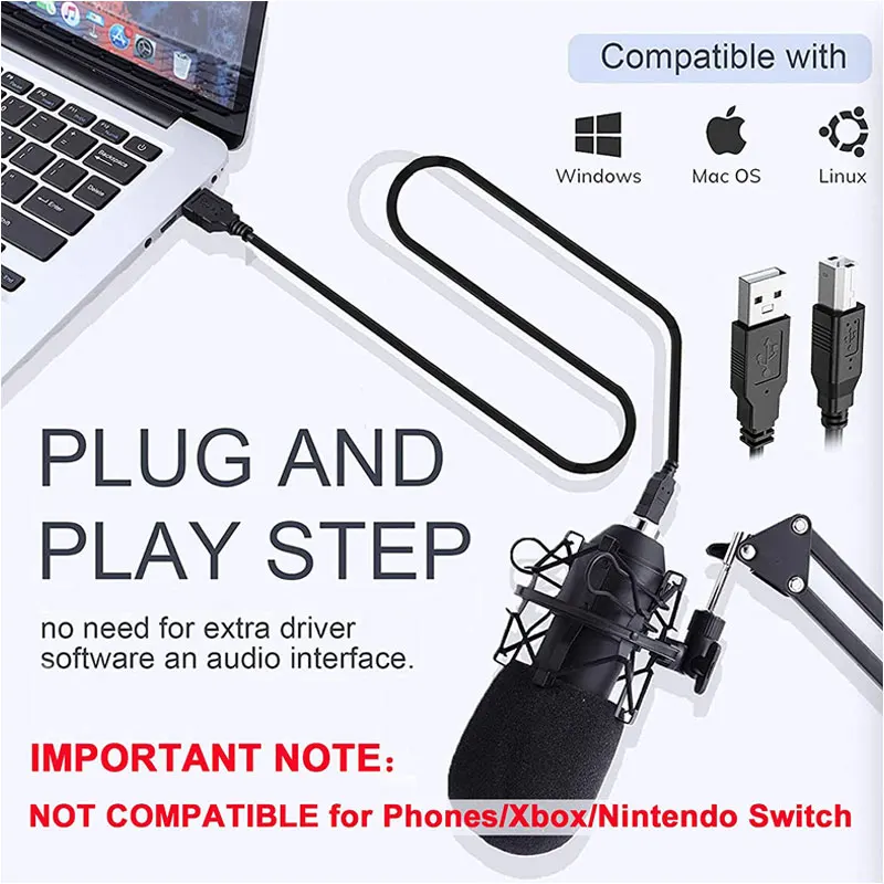 USB Condenser Microphone 192kHZ/24bit Professional PC Streaming Podcast Cardioid Mic Kit with Boom Arm,for Youtube
USB Condenser Microphone 192kHZ/24bit Professional PC Streaming Podcast Cardioid Mic Kit with Boom Arm,for Youtube