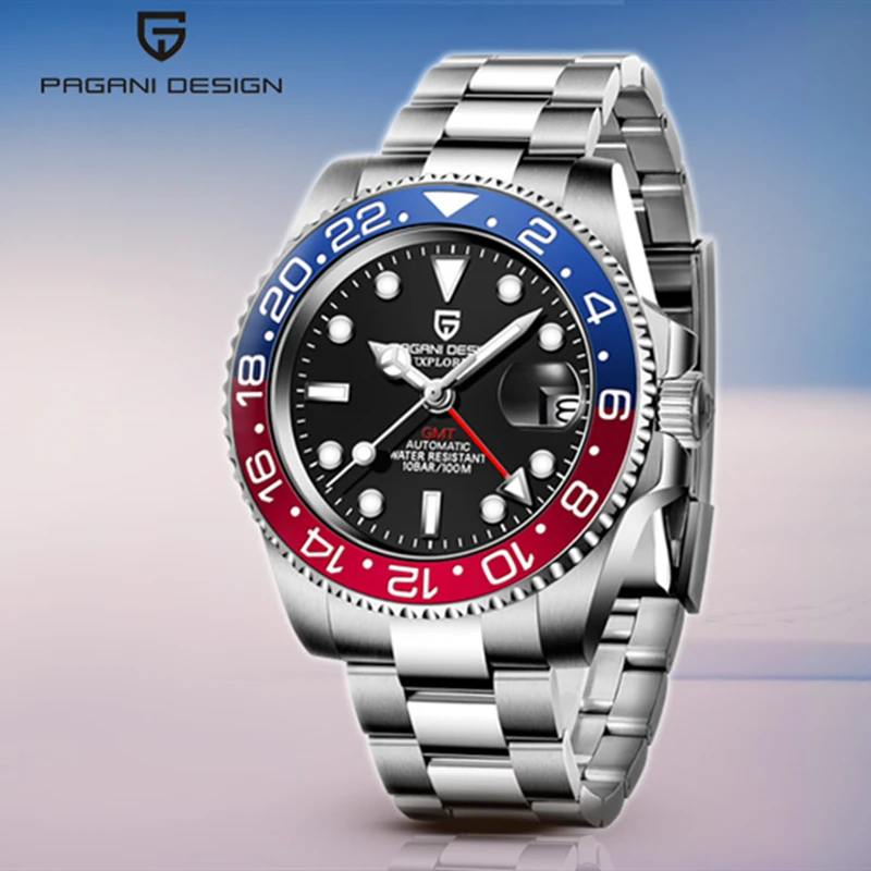 

PAGANI DESIGN New GMT Watch 2.5x Date Magnifier 40MM Ceramic Bezel Sapphire Watches 100M Waterproof Men Mechanical Wristwatches