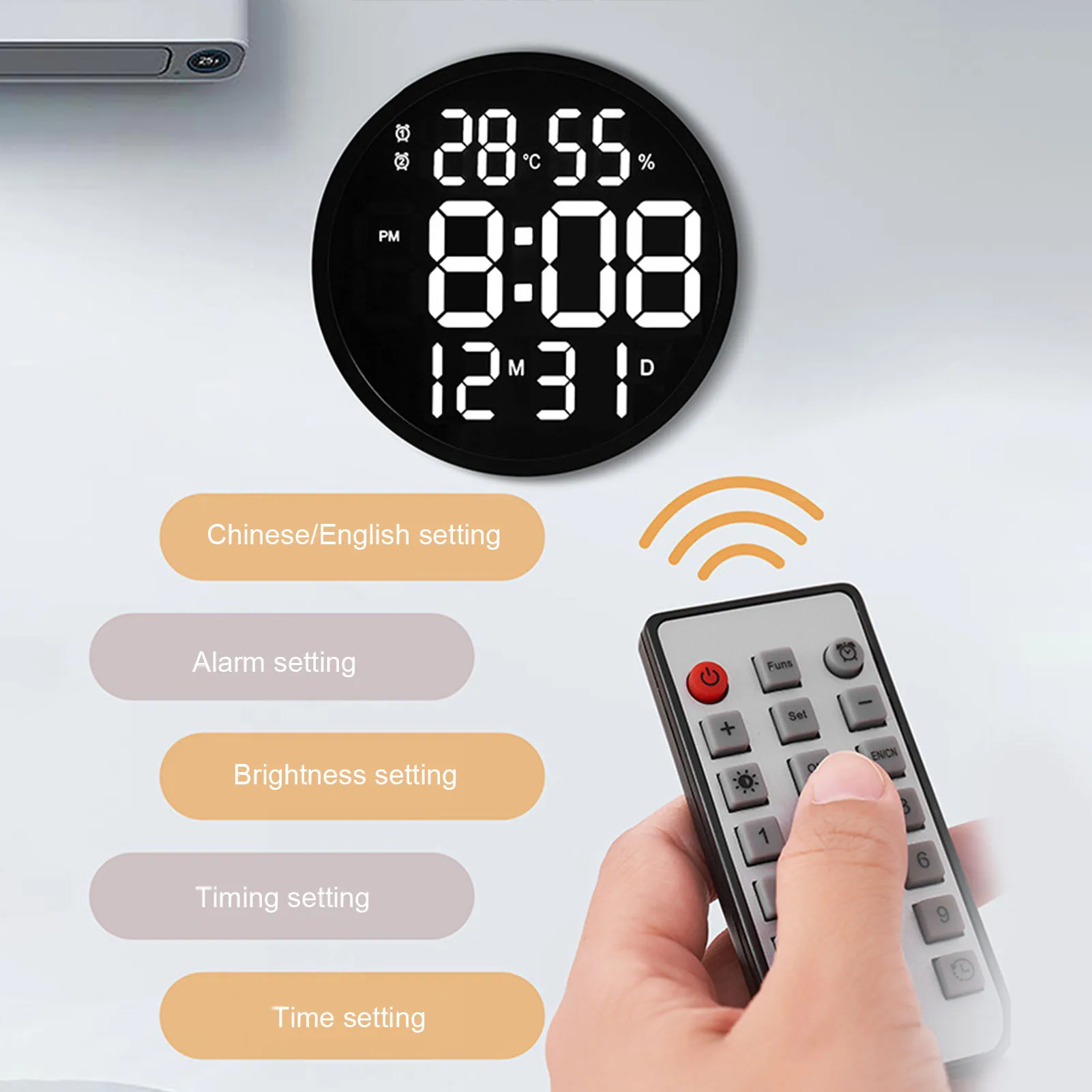 Simple Wall Clock 12 Inch Round Silent Electronic Clock Digital Display Temperature Humidity Date Calendar Clock Home Decoration
Simple Wall Clock 12 Inch Round Silent Electronic Clock Digital Display Temperature Humidity Date Calendar Clock Home Decoration