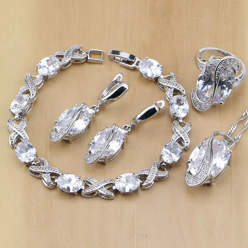 Trendy 925 Sterling Silver Jewelry White CZ Jewelry Sets For Women Wedding Earrings Pendant Necklace Rings Bracelet
Trendy 925 Sterling Silver Jewelry White CZ Jewelry Sets For Women Wedding Earrings Pendant Necklace Rings Bracelet