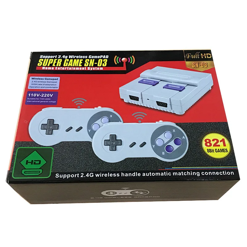 

Новый HD супер беспроводной игровой автомат SNES домашний игровой автомат для SFC ТВ игровой автомат встроенный 821 игр SN-03