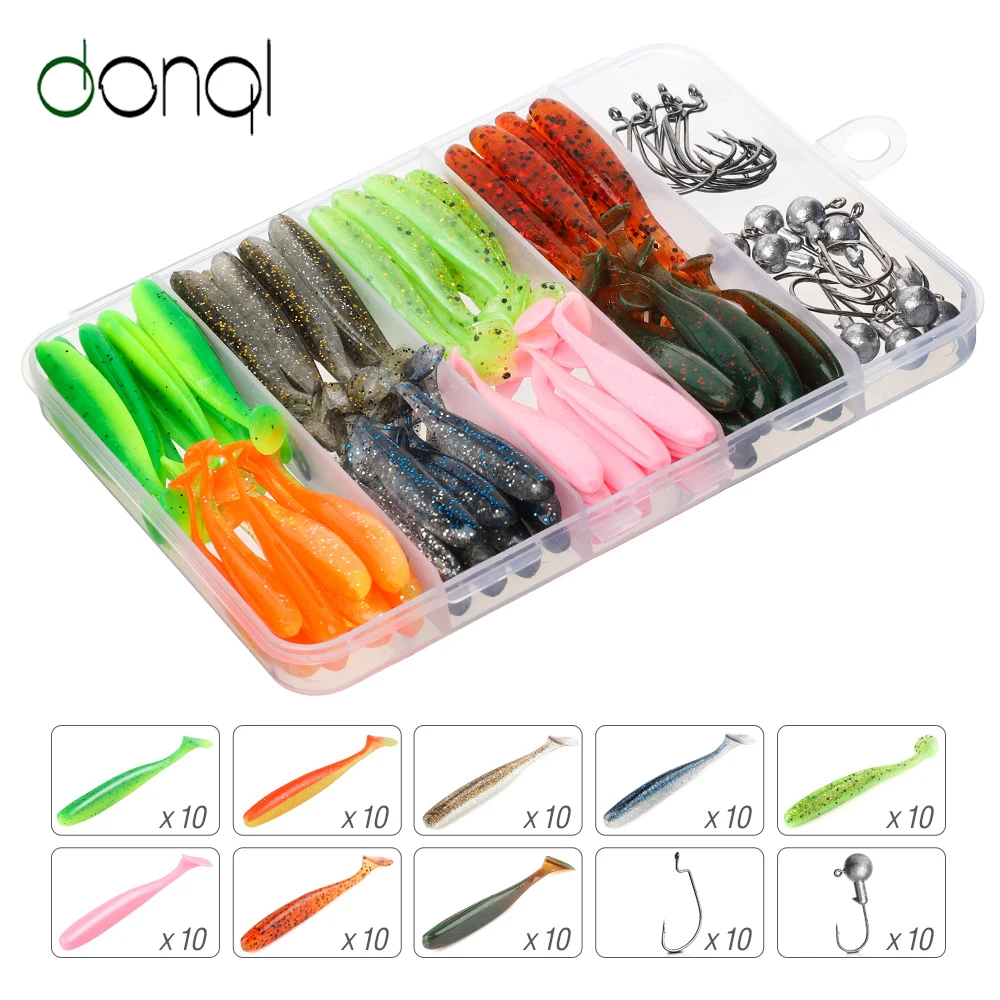 

DONQL Mixed Color Soft Lures Kit Silicone Fishing Bait 50mm 76mm 100mm Wobblers Jig Swimbait Artificial Bait Carp Fishing Tackle