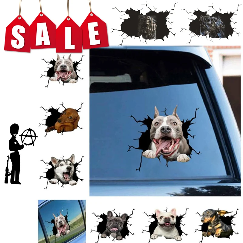 

Dog Crack Wall Stickers Creative Home Car Windows Decoration Sticker Toilet Fridge Pitbull Dachshund Husky Bulldog Crack Sticker