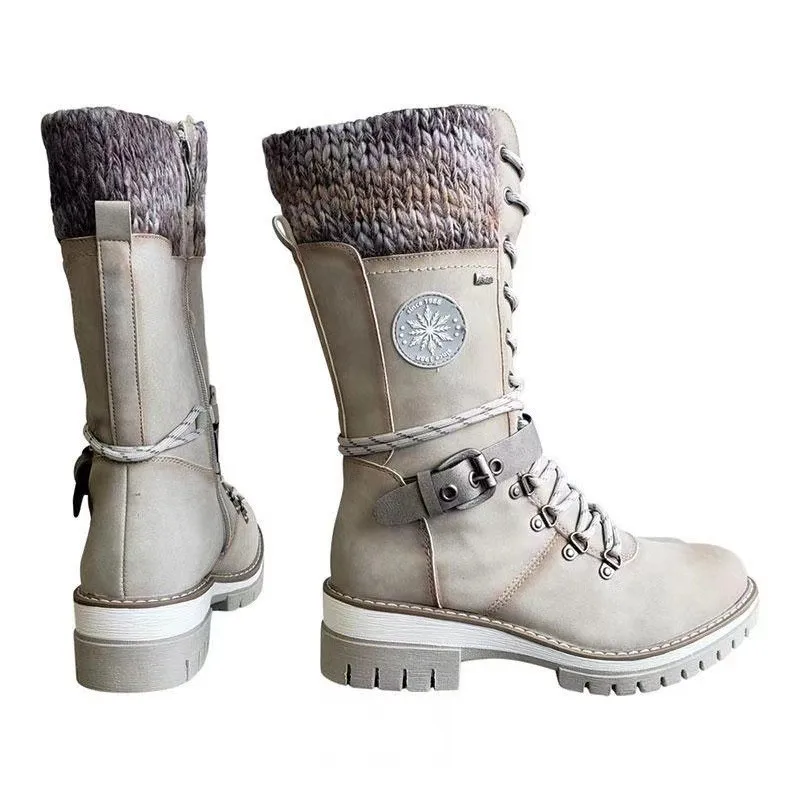 Winter new style European and American snow boots mid-tube thick with round toe women's knight boots Botas Martin
Winter new style European and American snow boots mid-tube thick with round toe women's knight boots Botas Martin