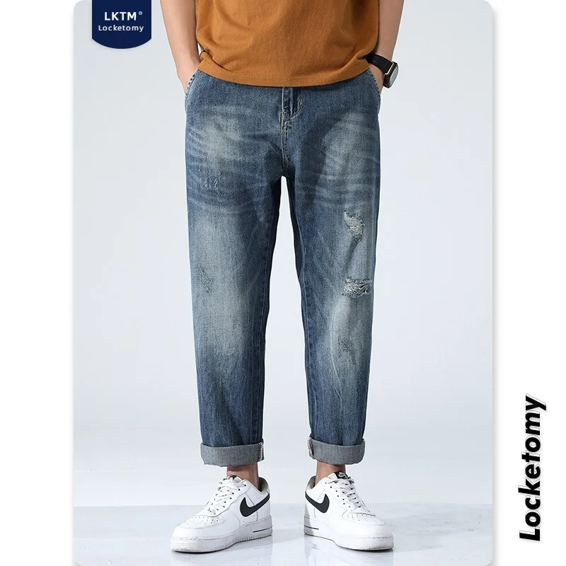 Men's Ripped Jeans Loose Straight Leg Casual Plus Size Nine-point Harem Pants Fashionable Streetwear Men Pants джинсы для мужчин
Men's Ripped Jeans Loose Straight Leg Casual Plus Size Nine-point Harem Pants Fashionable Streetwear Men Pants джинсы для мужчин