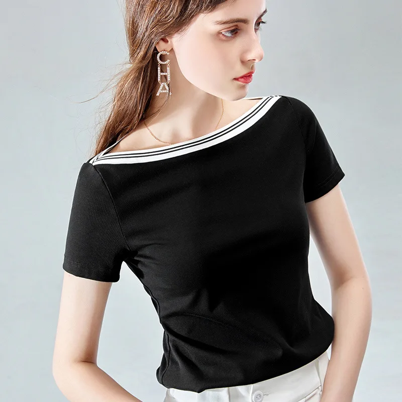 Short sleeve T-shirt women's summer trend new cotton T-shirt black and white navy one shoulder top women
Short sleeve T-shirt women's summer trend new cotton T-shirt black and white navy one shoulder top women