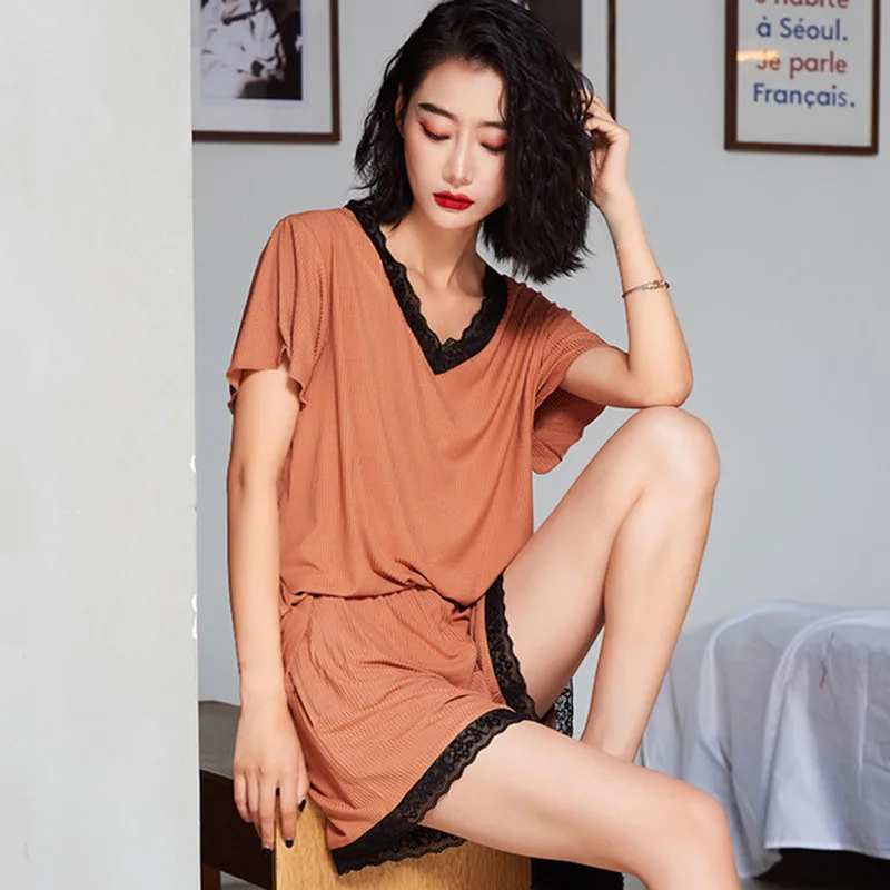 Summer modal sleepwear short sleeve lace women' pajamas comfortable cool simple solid color home nightdress Sexy viscose nightie
Summer modal sleepwear short sleeve lace women' pajamas comfortable cool simple solid color home nightdress Sexy viscose nightie