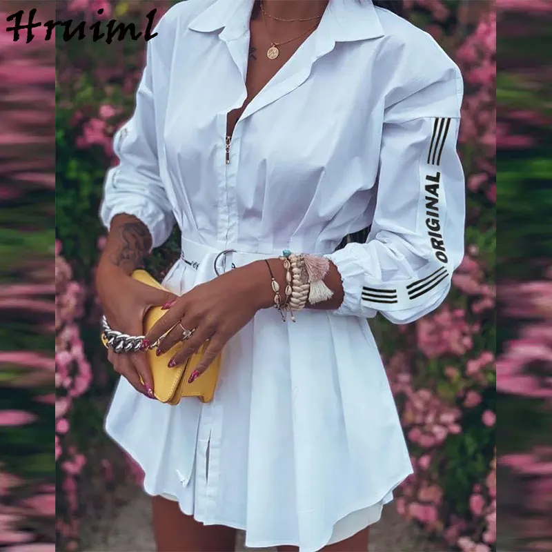 Shirt Woman Dress Autumn Long Sleeve Turn-down Collar Female Mini Dress Letter Print Zipper Office Lady White Dress Sukienka
Shirt Woman Dress Autumn Long Sleeve Turn-down Collar Female Mini Dress Letter Print Zipper Office Lady White Dress Sukienka