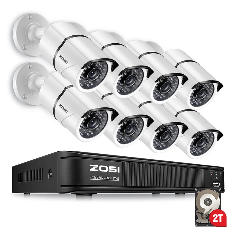 

ZOSI HD-TVI 8CH 1080P DVR Kit 2.0MP Security Cameras System 8*1080P Day/Night Vision Weatherproof Home CCTV Surveillance Cameras