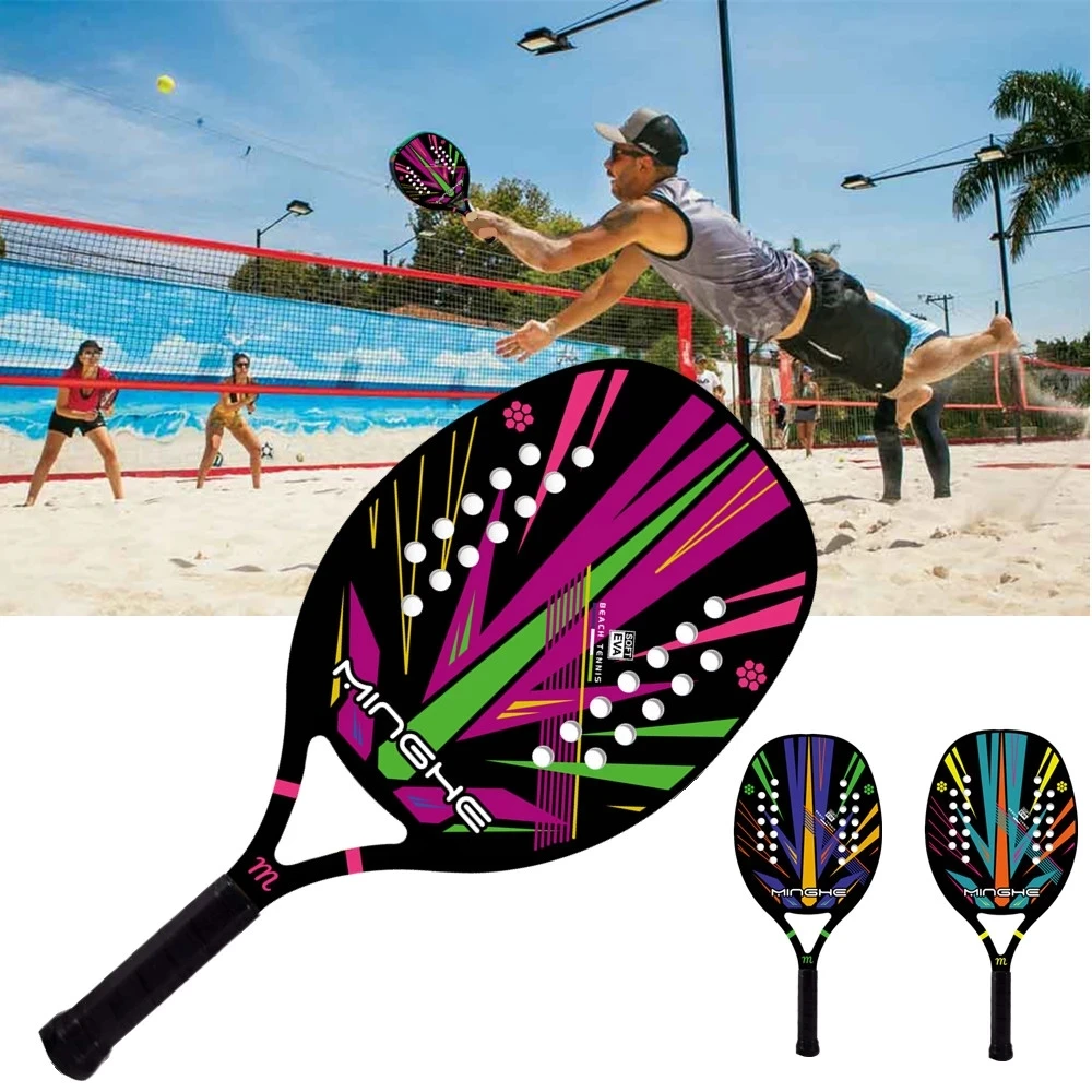 

2022 mais recente multicolorido praia raquete de tênis fibra carbono eva espuma núcleo leve adequado para jogadores profissionai