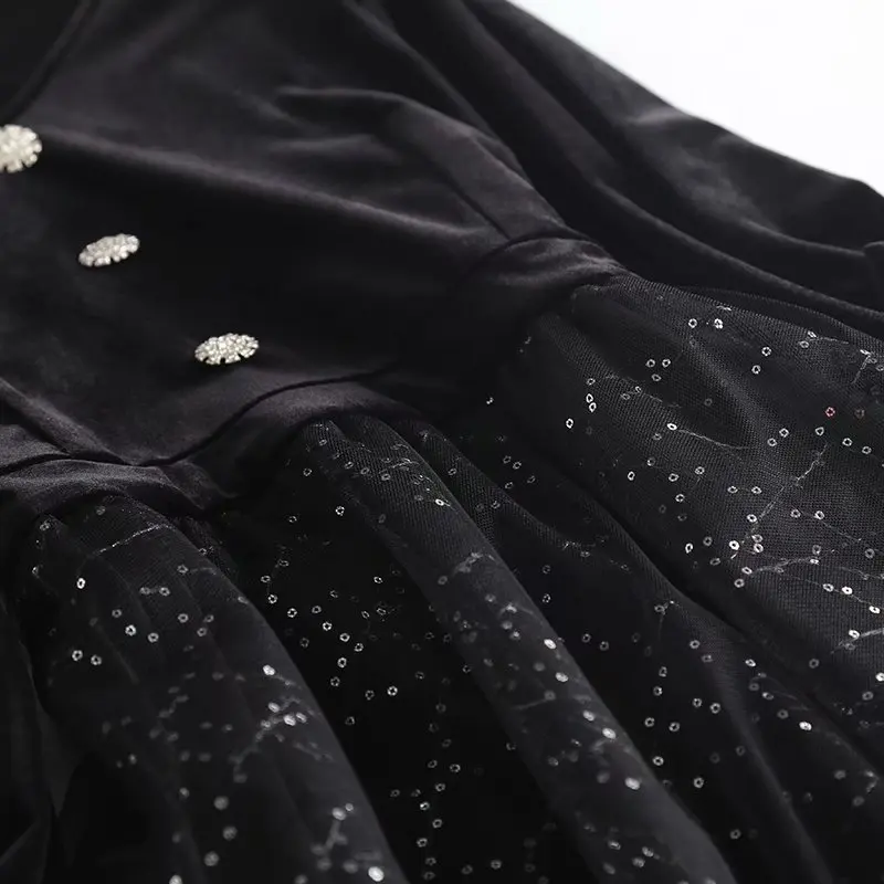 Elegant Women Velvet Mesh Midi dress 2021 Spring V-neck Buttons Sheer Dresses Party Vestidos Fahion Black Female INKEO 1D001
Elegant Women Velvet Mesh Midi dress 2021 Spring V-neck Buttons Sheer Dresses Party Vestidos Fahion Black Female INKEO 1D001