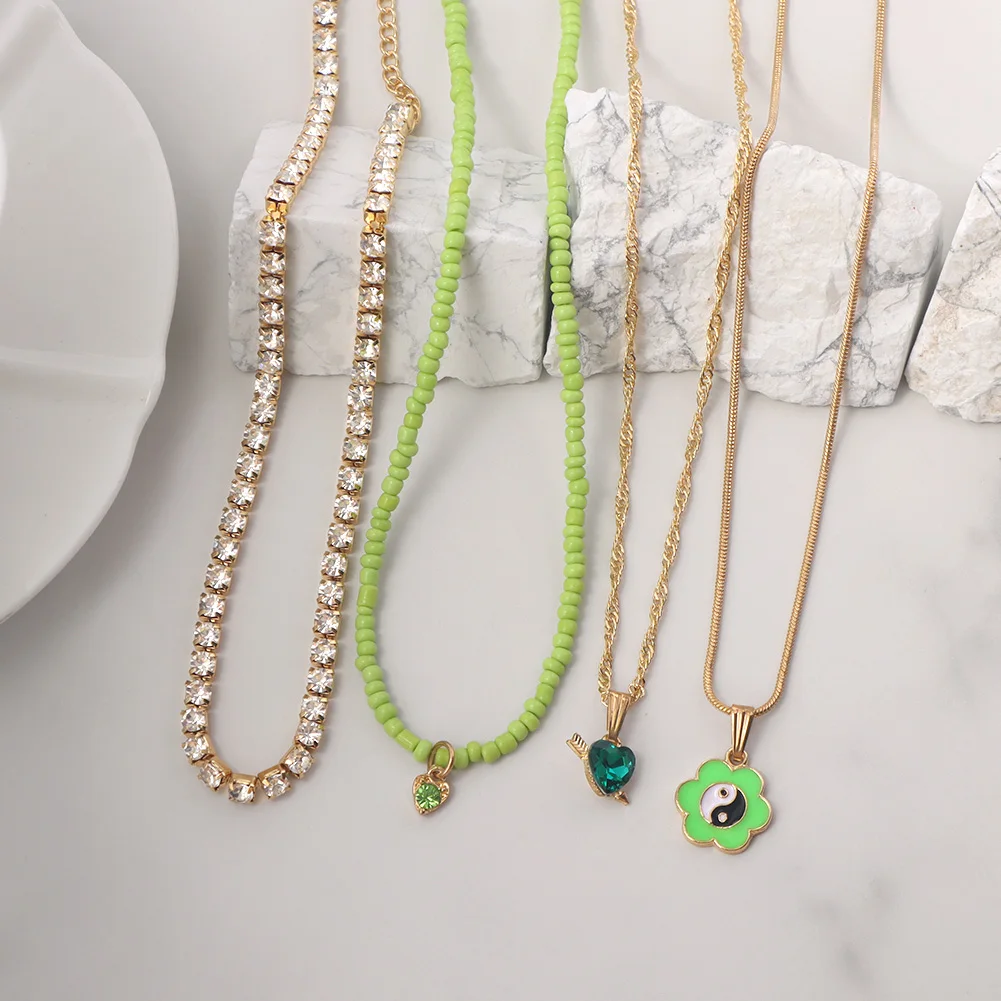 Multilayered Green Yin Yang Crystal Beaded Necklace For Women Rice Bead Flower Enamel Choker Heart Charm Necklaces Party Jewelry
Multilayered Green Yin Yang Crystal Beaded Necklace For Women Rice Bead Flower Enamel Choker Heart Charm Necklaces Party Jewelry