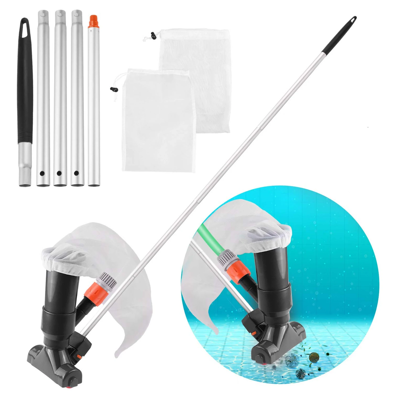 Pool Vacuum Cleaner Kit Portable Pool Vacuum Jet Cleaner Accessories with 5 Section Pole for Swimming Pool Spas Pond Fountain
Pool Vacuum Cleaner Kit Portable Pool Vacuum Jet Cleaner Accessories with 5 Section Pole for Swimming Pool Spas Pond Fountain