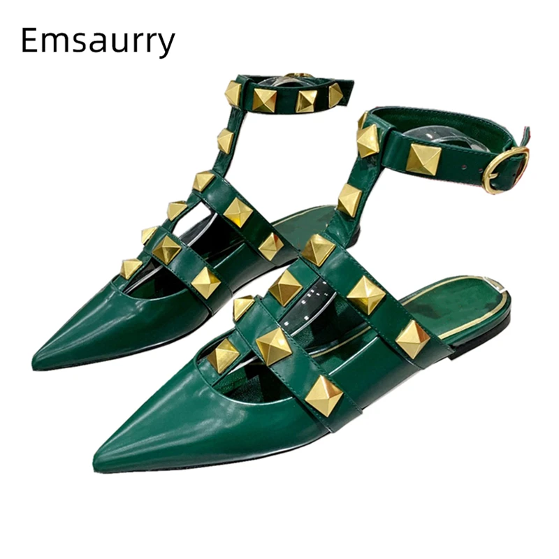 Multicolor T-Strap Rivet Sandals For Girls Women Flat Heel Pointed Toe Genuine Leather Fretwork Slingbacks Mules Lady Summer
Multicolor T-Strap Rivet Sandals For Girls Women Flat Heel Pointed Toe Genuine Leather Fretwork Slingbacks Mules Lady Summer