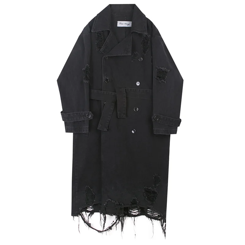 2021 Fall New Holes And Raw Edges Double-breasted Long Denim Windbreaker Male Profile Loose Coat Big Cloak Men
2021 Fall New Holes And Raw Edges Double-breasted Long Denim Windbreaker Male Profile Loose Coat Big Cloak Men